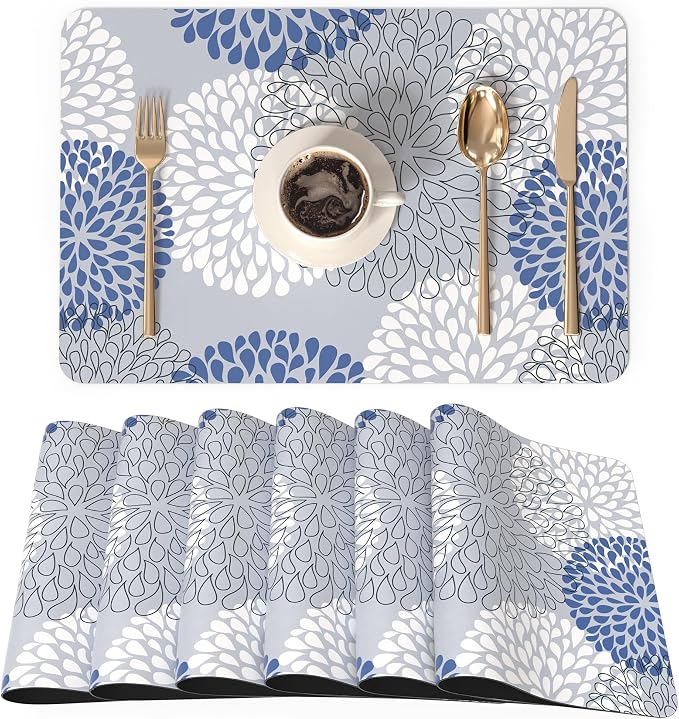 QIYI PU Leather Placemats Set of 6, Dahlia | Faux Leather, Heat Resistant by QIYI