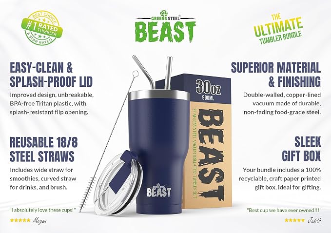 Beast 30 oz Tumbler Stainless Steel Vacuum Insulated Coffee Ice Cup Double Wall - Image 2
