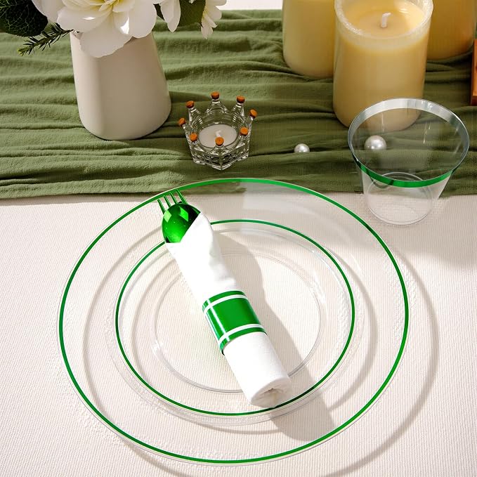 SUT 350 Pcs Green and Clear Plastic Dinnerware Set - Image 5