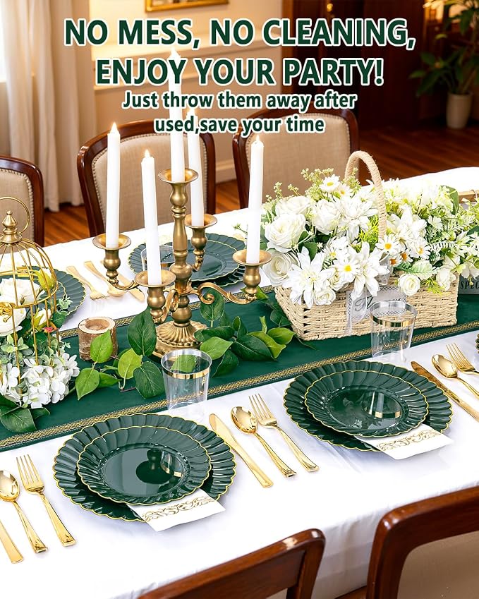 YOUBET 175PCS Green Scalloped Plastic Plates - Image 5