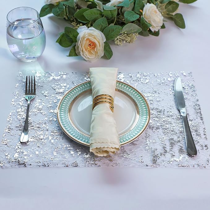 Snowkingdom Silver Table Runner, Sequin Glitter Foil Metallic Mesh Runner Roll - Image 5