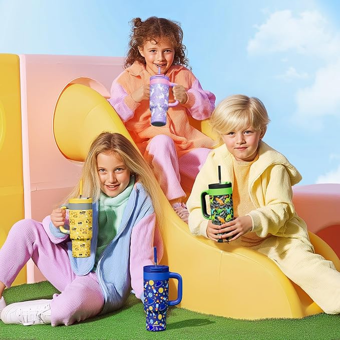 24 oz Stainless Steel Tumbler for Children: Durable Handle, Straw Gulp Lid - Image 8