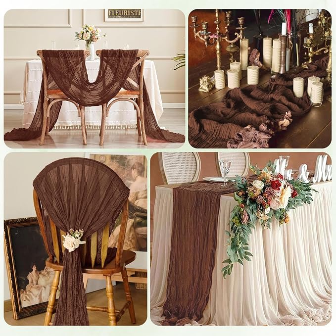 12 Pack Brown Cheesecloth Table Runner 17x108 Inch Semi Sheer Boho Gauze Cheese - Image 5