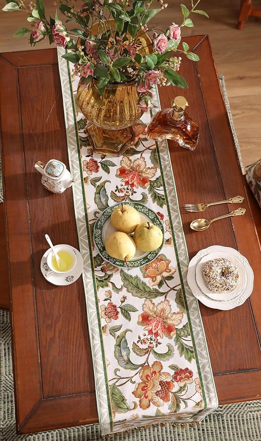 Patdrea Designer Elegant French Velvet Table Runner, Colorful Floral Print - Image 9