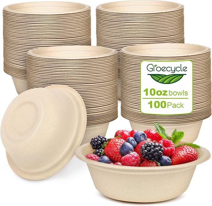 Small Paper Bowls 10 oz, 100 Pack 100% Compostable Biodegradable | Eco-friendly by Unknown