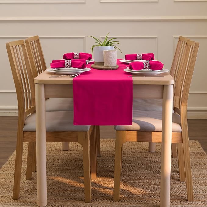 Encasa XO Table Runner, Cotton Canvas Dining Runner 13"x104" | Hot Pink - Image 4