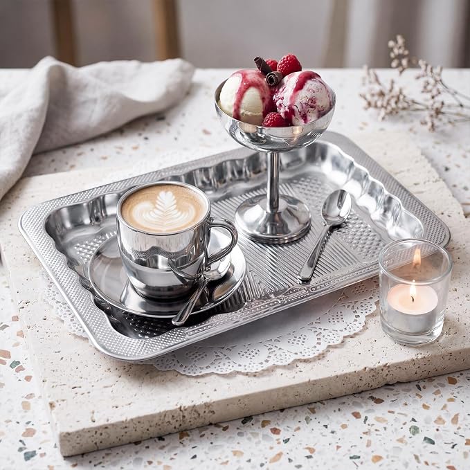 4 Pack 17.5" x 13.6" Large Silver Serving Trays - Image 6