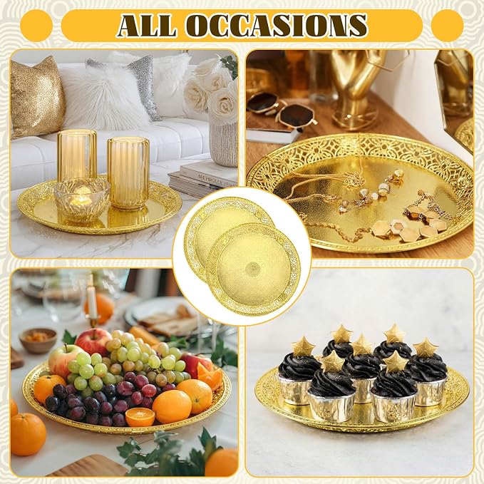 10 Pack Gold Plastic Serving Tray Bulk Lightweight Round Party Snack Serving - Image 7