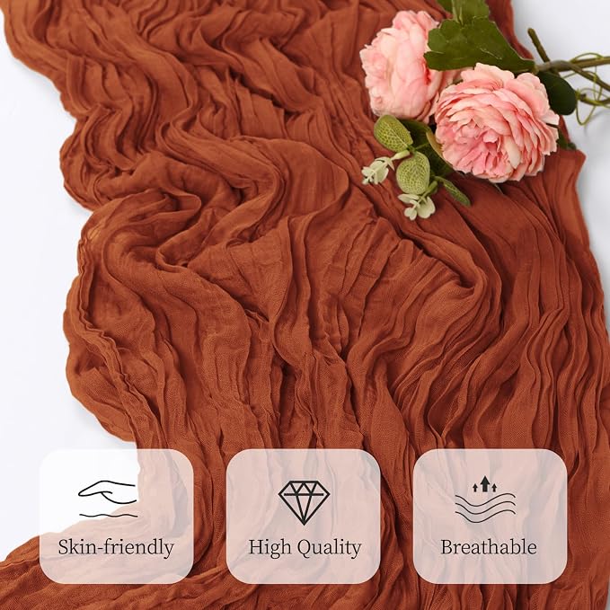 12 Pack Terracotta Cheesecloth Table Runner 17x108 Inch Semi Sheer Boho Gauze - Image 5