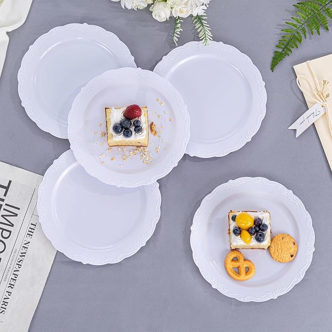 DaYammi 36PCS White Plastic Plates, Heavy Duty White Disposable Premium 7.5inch - Image 7