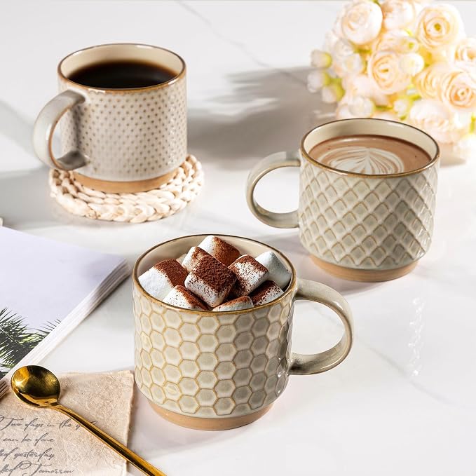 GBhome 15 OZ Stackable Coffee Mugs Set of 4, Ceramic Coffee Cups Set | 4 - Image 6