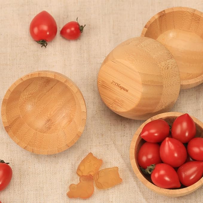 Bamboo Wooden Bowls Set of 6, 3 Inch Small Serving Bowls - Image 4