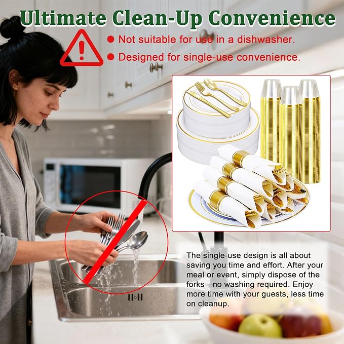 Zcaukya 350 PCS Gold Plastic Dinnerware Set - Image 6
