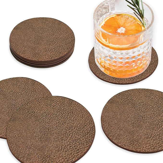 Set of 8 Morgan Faux Leather 4 Inch Round Coasters, Heat & Water Absorbent - Image 4