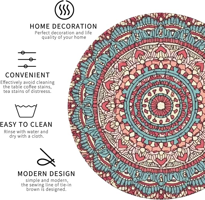 Mandala Pattern Coasters Leather Round Drink Coasters 6 Pcs Set - Image 4