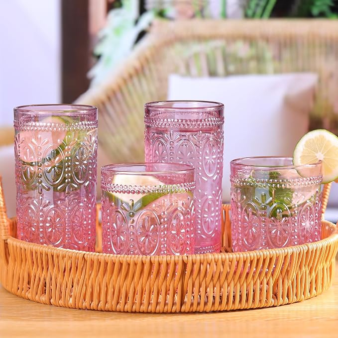 Darlion Vintage Glassware, 10oz Pink Glass Cups | Food Grade Glass, Lead-Free - Image 4
