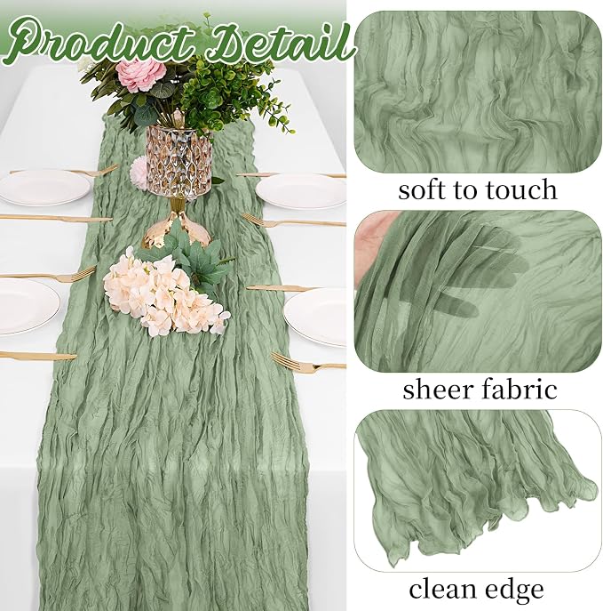 8 Pack Sage Green Cheesecloth Table Runners 20x120 Inch Gauze Table Runner - Image 3