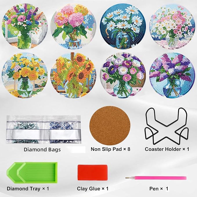 Ekuxom 8 Pcs Flower Diamond Art Coasters Kit - Image 3