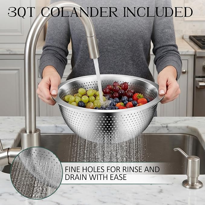 DUTZUN Mixing Bowls with Lids Set, Stainless Steel Mixing Bowl Set with Colander - Image 5