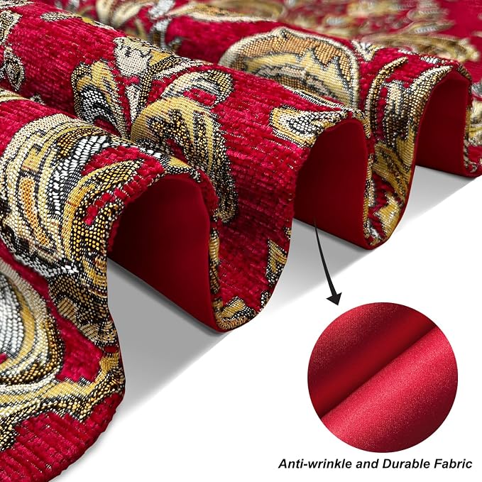 Exquisite Red Table Runner Large 108 Inch Vintage European Floral Chenille | - Image 6