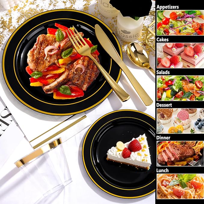GATHER 700PCS Black Plastic Plates 100 Guest - Image 9