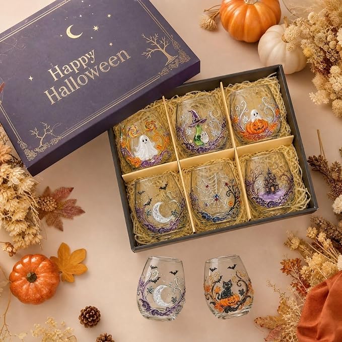 Halloween Printed Glass Cup, Ghost Pumpkin Themed Handleless Water Tumbler 15oz - Image 9