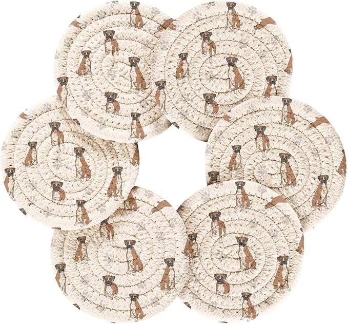 Cute Boxer Dogs White Pattern Coasters - Image 2
