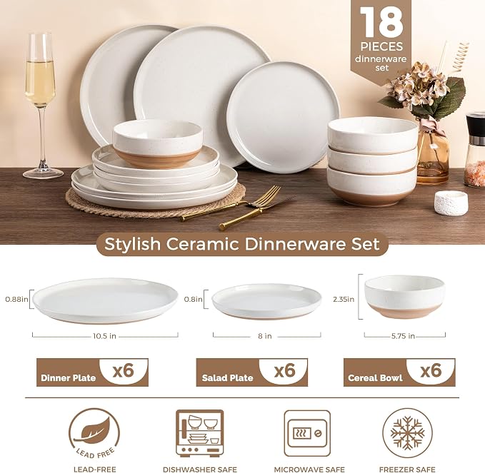AmorArc Dinnerware Sets for 6, 18 Pieces Ceramic Plates and Bowls Set | Scratch - Image 2
