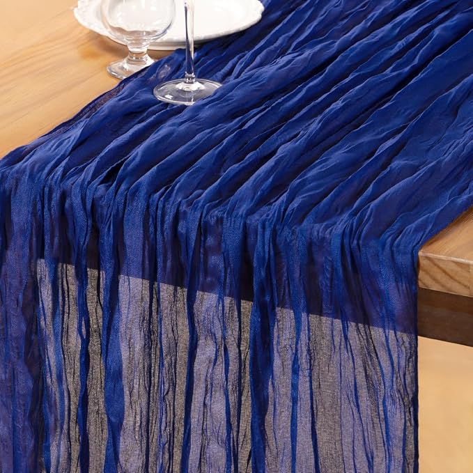 DeZerlor Royal Blue Cheesecloth Table Runners 4 Pack Summer Boho Runners | by DeZerlor