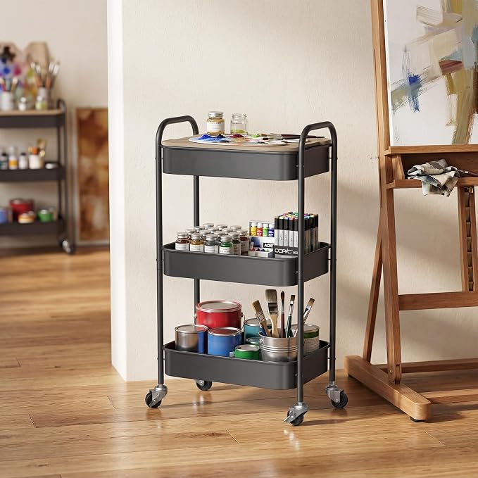 DTK 3 Tier Rolling Cart with Wheels, Heavy Duty Metal Utility Cart, Mobile - Image 5