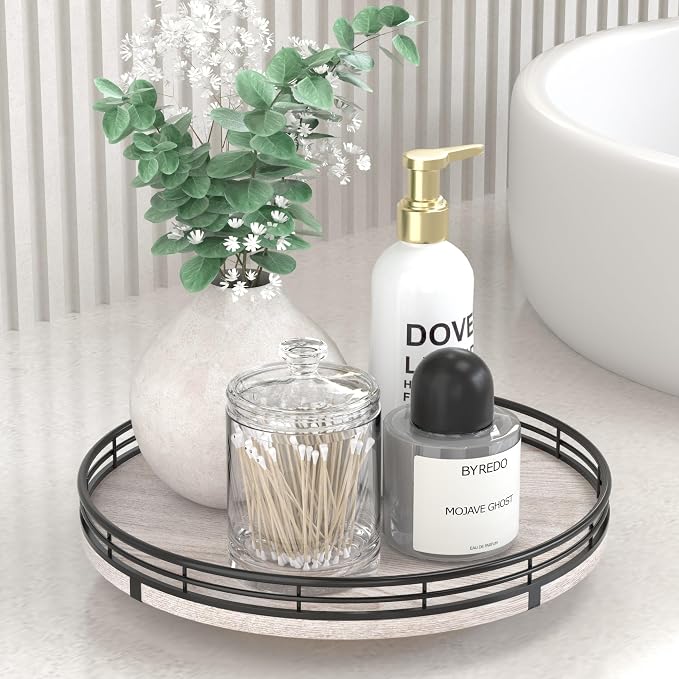 AMH 10-Inch Rustic Whitewashed Oak Lazy Susan Vanity Tray | Smooth rotating oak by AMH