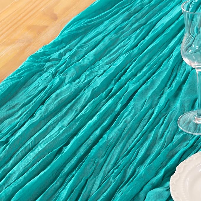 DeZerlor Teal Green Cheesecloth Table Runner 2 Pack Summer Table Runners Boho - Image 5