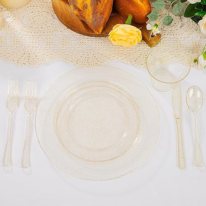 WELLIFE Gold Glitter Disposable Plates, Dinnerware Set - Image 5