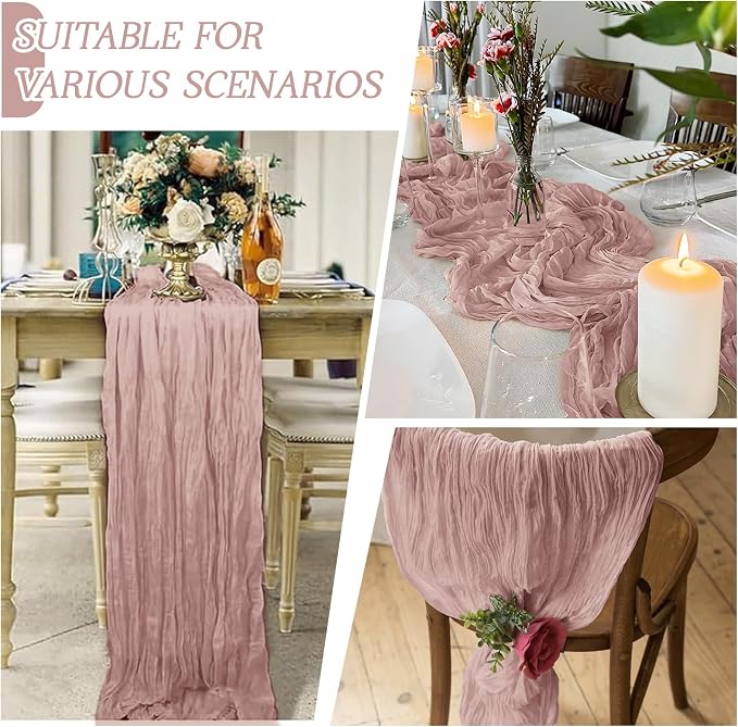 6 Pack Dusty Pink Cheesecloth Table Runner 17x108 Inch Semi Sheer Boho Gauze - Image 3