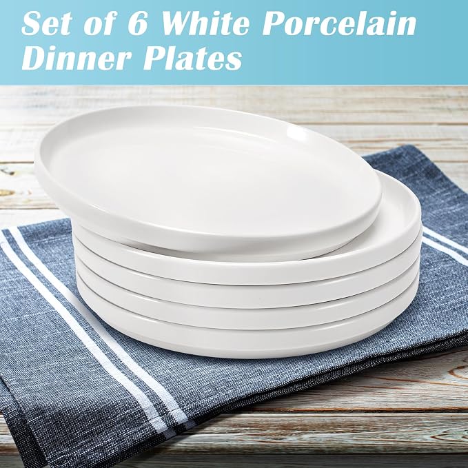 Set of 6 Porcelain Dinner Plates 10 Inch Round White | Ceramic Dinner Plate - Image 3