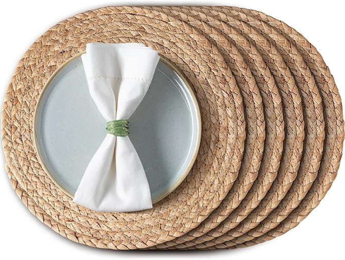 Aofmee 13.8 inch Round Woven Placemats Set of 6, Boho Rattan Place Mats by Aofmee