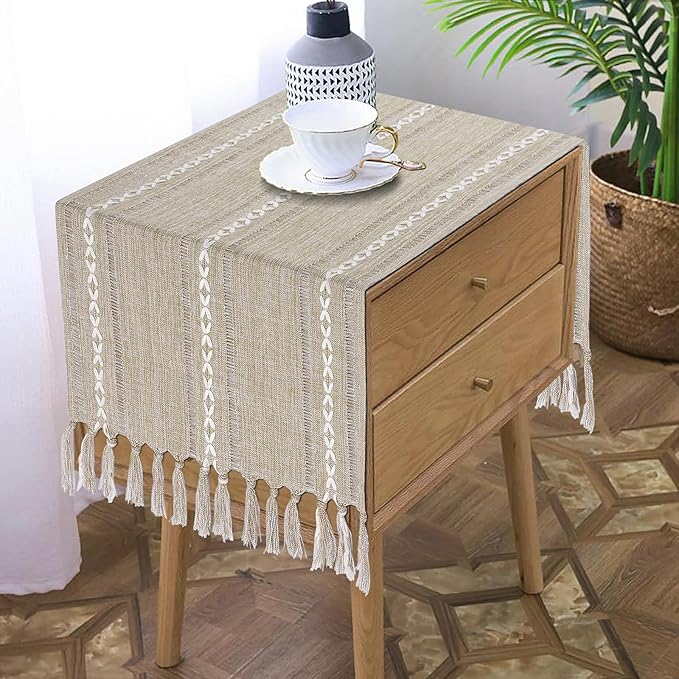 Bedside Table Runner 15.7 x 36 inches, Rustic Linen Small Coffee Table Cover by TIOSGGD