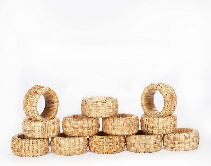 Lightnpro Natural Rattan Decorative Napkin Rings Set of 12, Serviette Napkin - Image 5