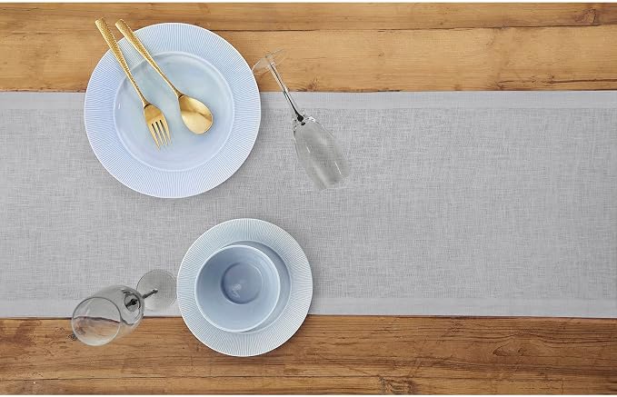 Solino Home 100% Pure Linen Dining Table Runner Grey, Fete 14 x 108 in Long | - Image 3