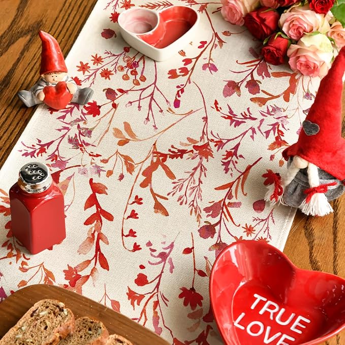 Artoid Mode Floral Leaves Valentine's Table Runner, Wild Flowers Seasonal - Image 4