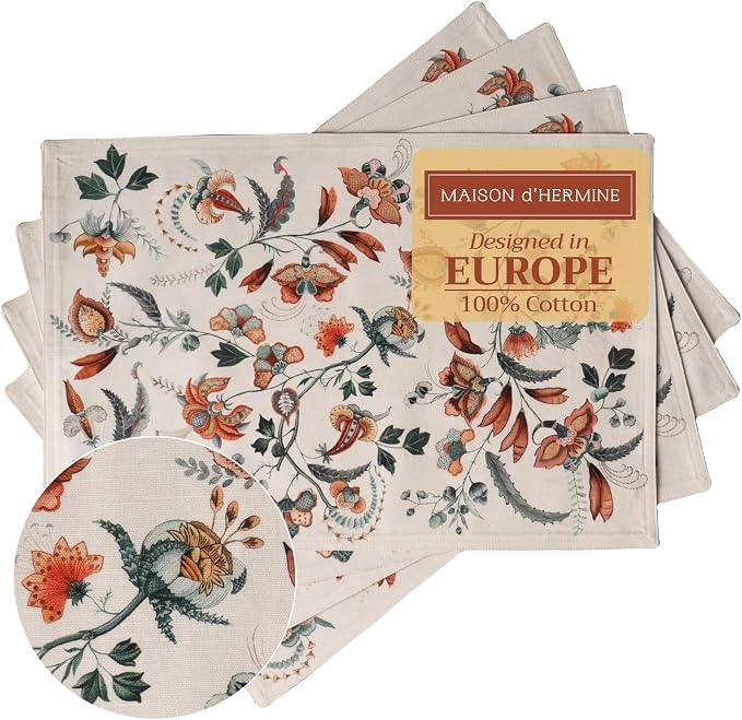 Maison d' Hermine Placemats Set of 4 Reusable 100% Cotton | Cloth Place Mats by MaisondHermine
