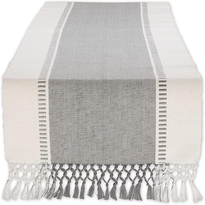 DII Dobby Stripe Table Runner, 13x72 Cool Gray & Cream Background | Woven by DII