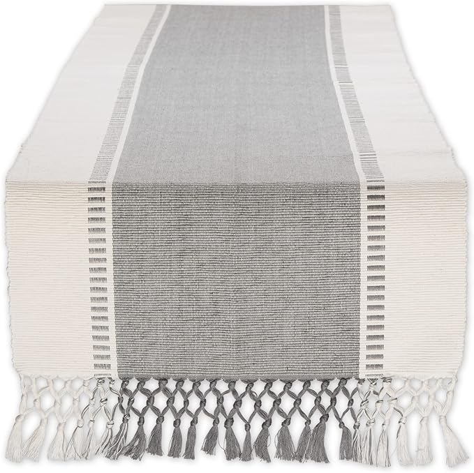 DII Dobby Stripe Table Runner, 13x108 Cool Gray & Cream Background | Woven by DII
