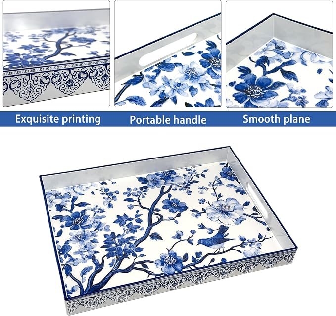 Serving Tray with Handles, 15.7 * 11.8 inches, Plastic Ottoman Tray with - Image 4
