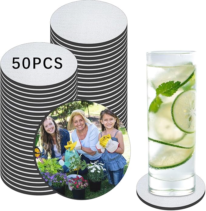 50 PCS Sublimation Coasters Blanks Bulk, 4x4 Inch Round Blank Cup Mat Rubber by ORJ