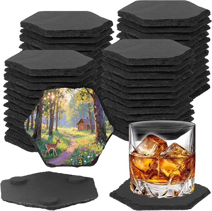 48PCS Slate Coasters for Laser Engraving, 4inch Black Beverage Coasters for by DASSNANE