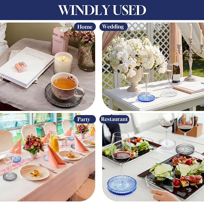 6 Pcs Glass Coasters with Holder Clear Drink Coasters Crystal Round Beverage - Image 6