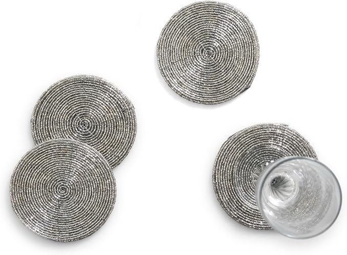 Handmade Beaded Coasters, Glass Bead Coasters in Silver, Coffee Table Décor - Image 4