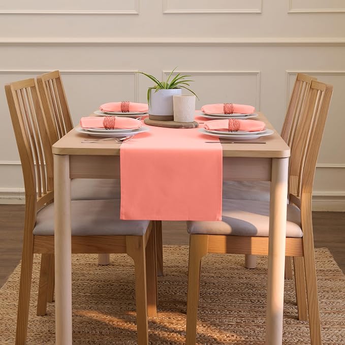 Encasa XO Table Runner, Cotton Canvas Dining Runner 13"x104" | Coral, 180 GSM - Image 4