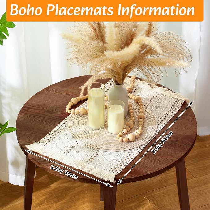 12 Sets Boho Decoration Placemats Round Woven Placemats, Cloth Napkins - Image 3